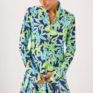New Lilly Pulitzer Breaker zip Jacket Upf 50+Sapphire Pool Tropical Size Medium